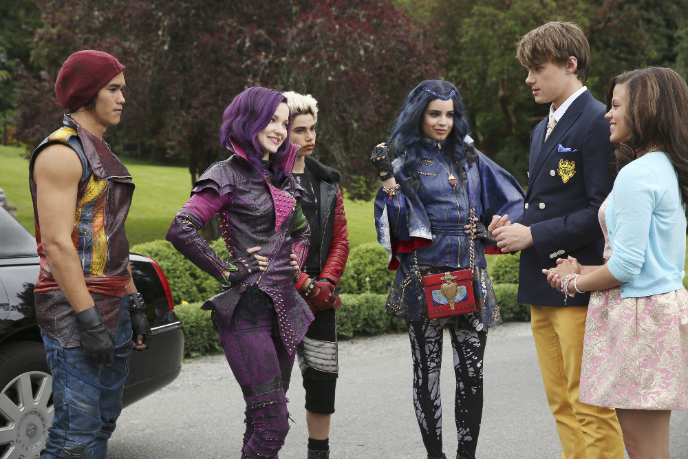 DESCENDANTS - The teenage sons and daughters of Disney's most infamous villains star in Disney's "Descendants," a live-action movie that - with a knowing wink at traditional fairy tales - fuses castles with classrooms to create a contemporary, music-driven story about the challenges in living up to parental and peer expectations. Made for kids, tweens and families, the movie premieres FRIDAY, JULY 31 (8:00 p.m., ET/PT) on Disney Channel and Friday, July 24 to verified users on the WATCH Disney Channel app and WATCHDisneyChannel.com. (Disney Channel/Jack Rowand) BOOBOO STEWART, DOVE CAMERON, CAMERON BOYCE, SOFIA CARSON, MITCHELL HOPE, SARAH JEFFERY