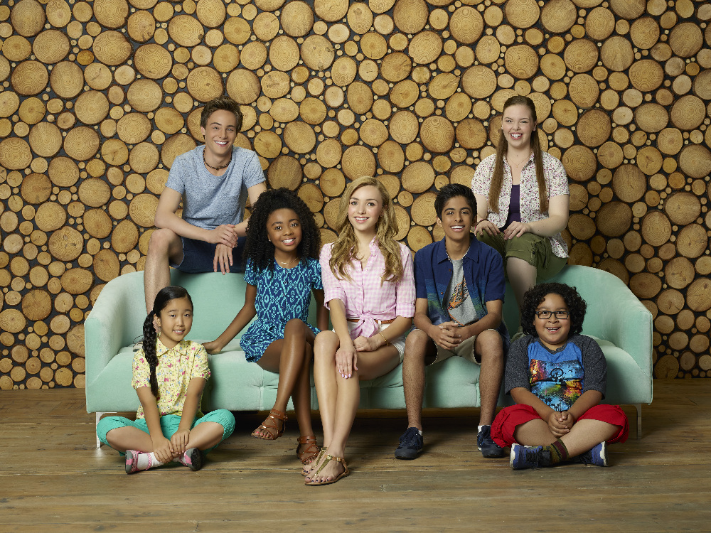 BUNK'D - Disney Channel's "Bunk'd" stars Nina Lu as Tiffany, Kevin G. Quinn as Xander, Skai Jackson as Zuri, Peyton List as Emma, Karan Brar as Ravi, Miranda May as Lou and Nathan Arenas as Jorge. (Disney Channel/Bob D'Amico)