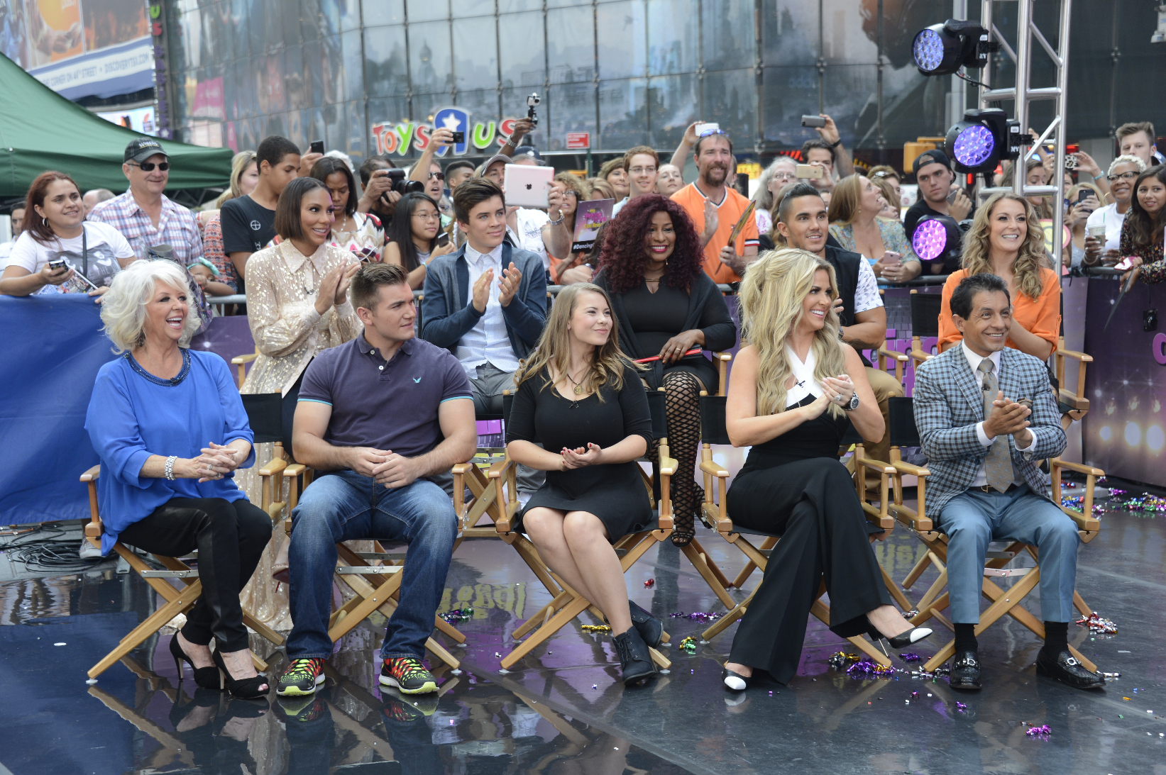 GOOD MORNING AMERICA - The cast of the 21st season of "Dancing with the Stars" is revealed live on "Good Morning America," 9/2/15, airing on the ABC Television Network. "Dancing With the Stars" Season 21 premieres Sept. 14 at 8 p.m. ET on ABC Television Network. (ABC/Ida Mae Astute) PAULA DEEN, TAMAR BRAXTON, ALEX SKARLATOS, HAYES GREER, BINDI IRWIN, CHAKA KHAN, KIM ZOLCIAK, CARLOS PENAVEGA, ALEXA PENAVEGA, VICTOR ESPINOZA