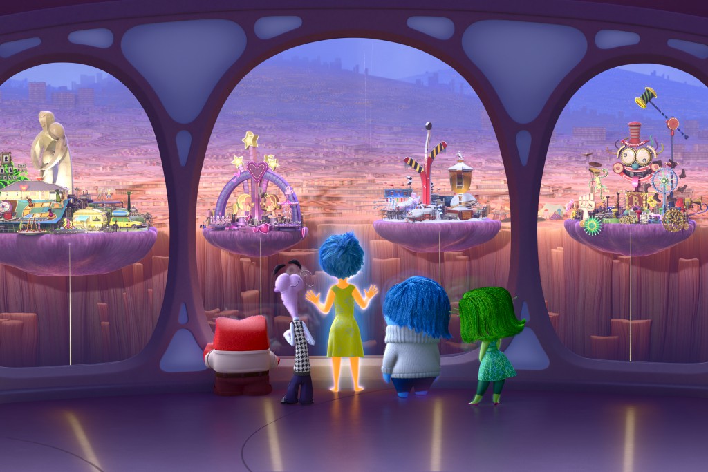 INSIDE OUT – Anger, Fear, Joy, Sadness and Disgust look out upon Riley's Islands of Personality. ©2015 Disney•Pixar. All Rights Reserved.