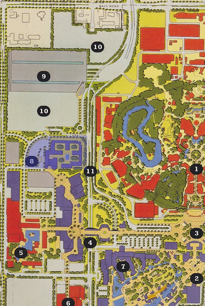 The first California Adventure map shows the Magic Kingdom Hotel location, identified by the number eight, and highlighted in blue.