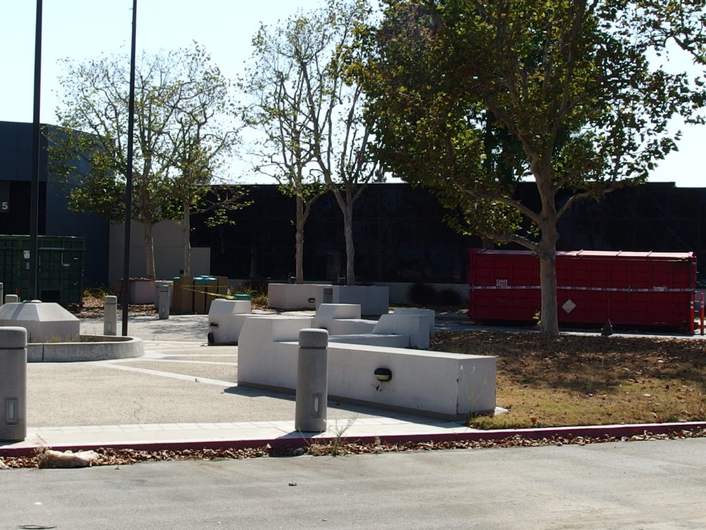The demolition of the warehouse and office building on Manchester Avenue, east of Harbor Boulevard, is continuing