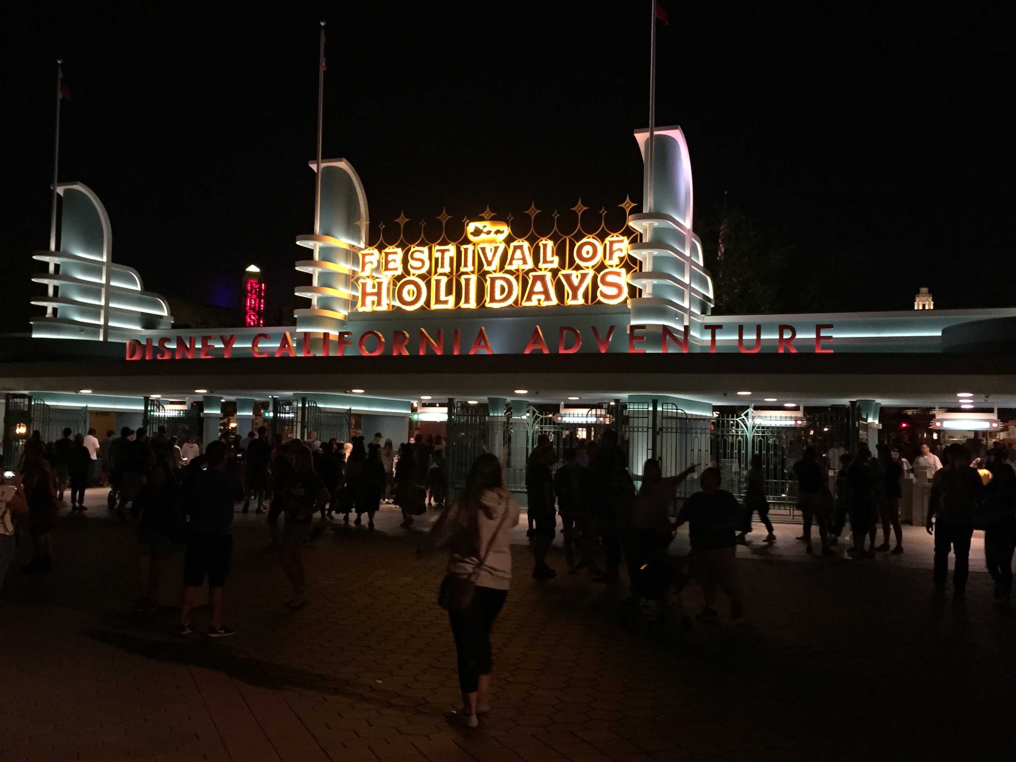 The Festival of Holidays is heralded at the entrance to Disney California Adventure