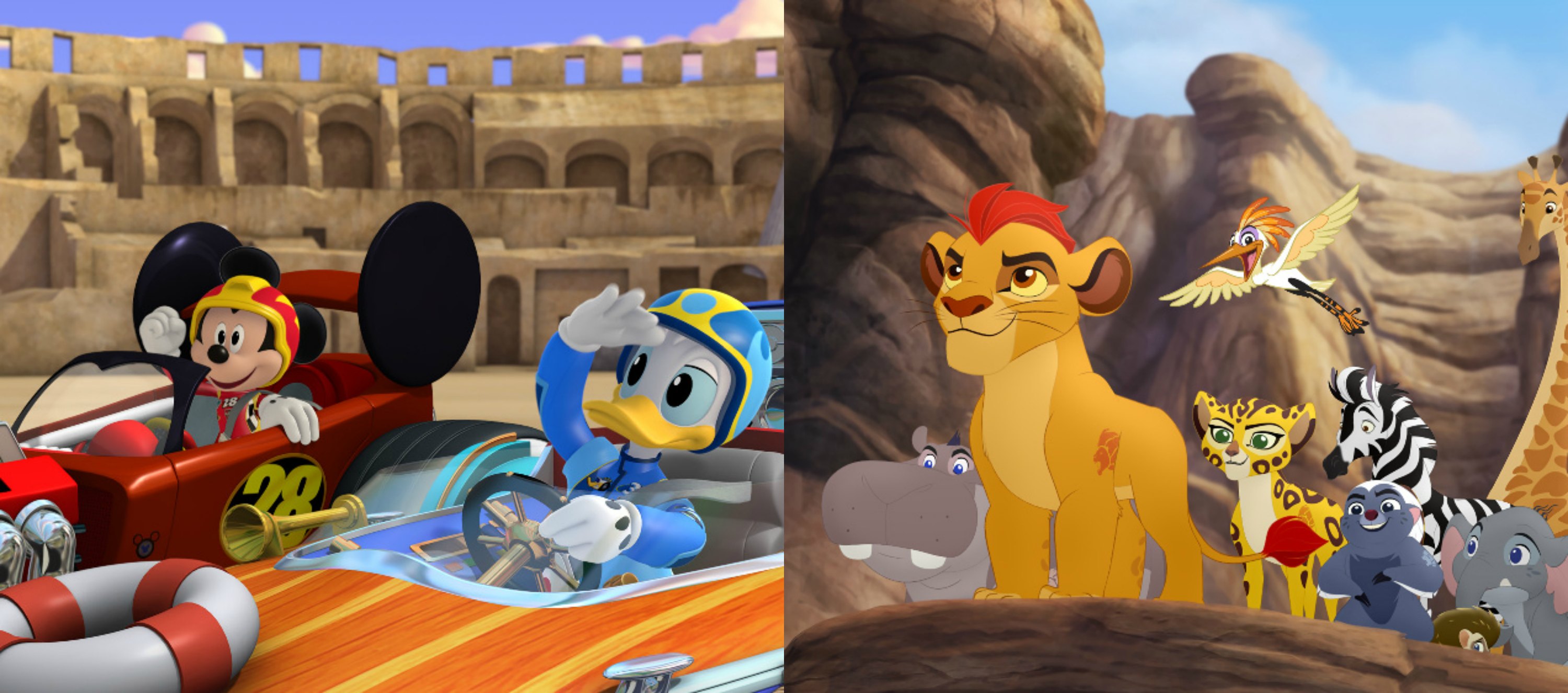Left: Mickey and the Roadster Racers Right: The Lion Guard