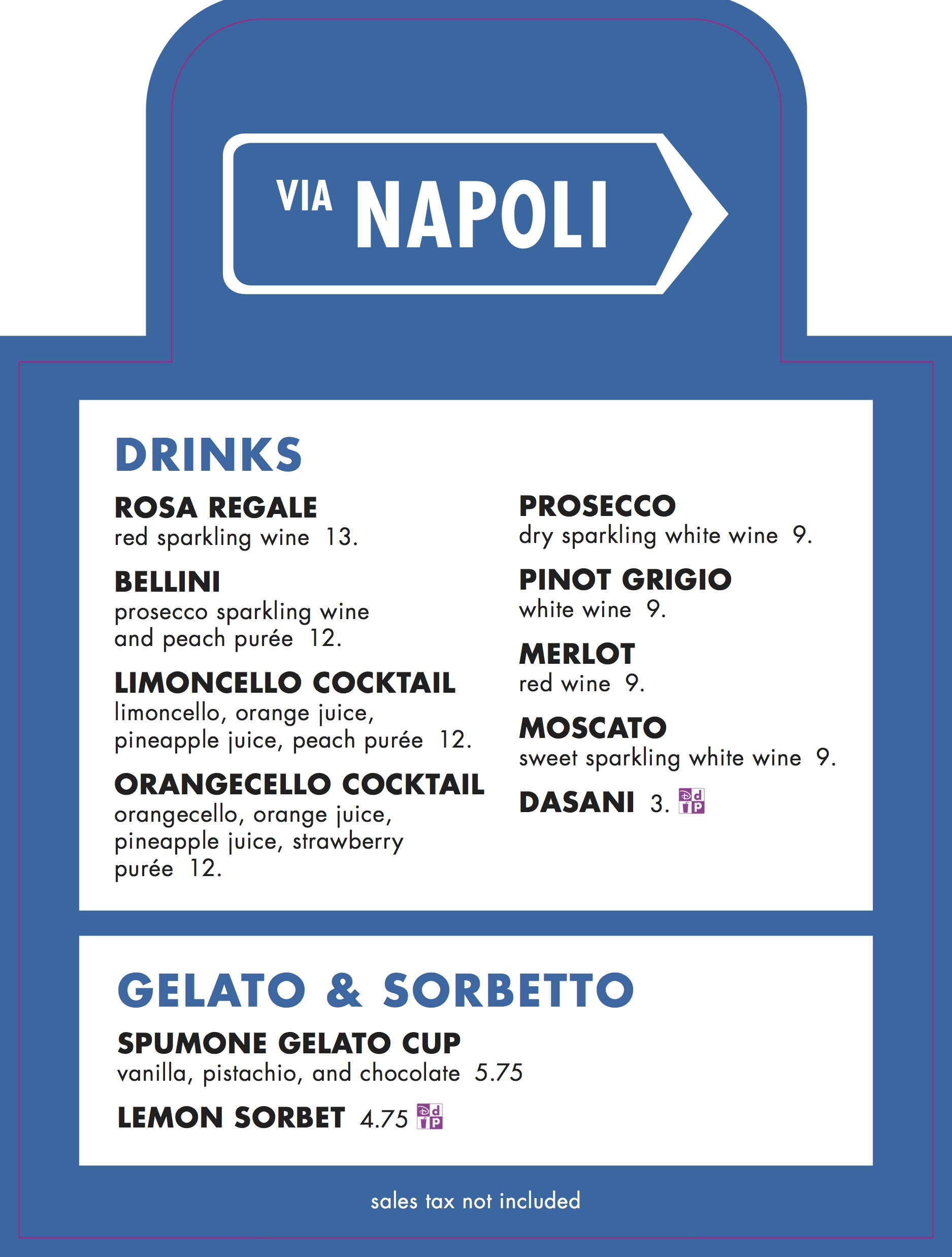 Epcot Italy Pavilion - Donkey Cart Menu