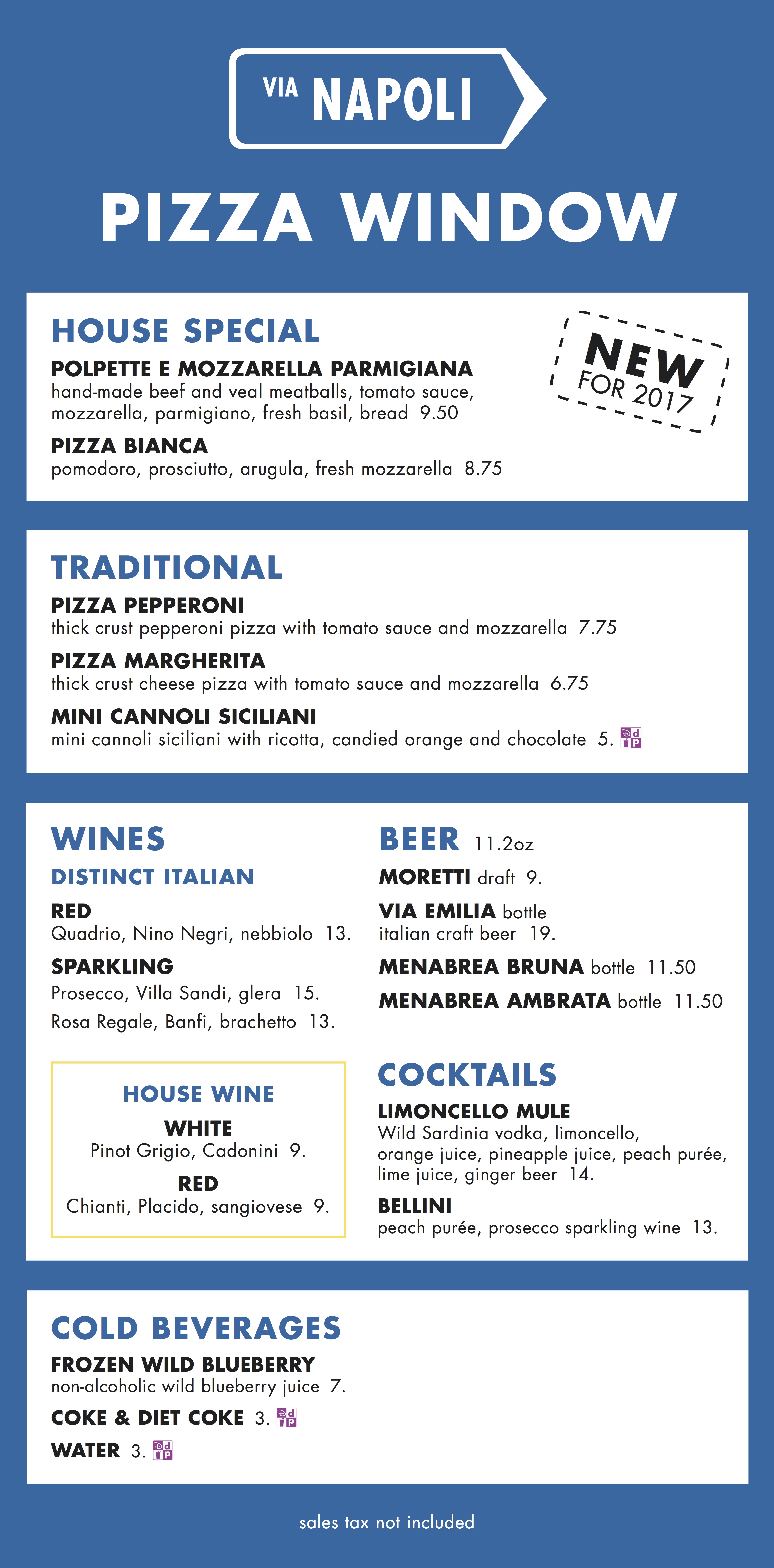 Epcot Italy Pavilion - Pizza Window Menu