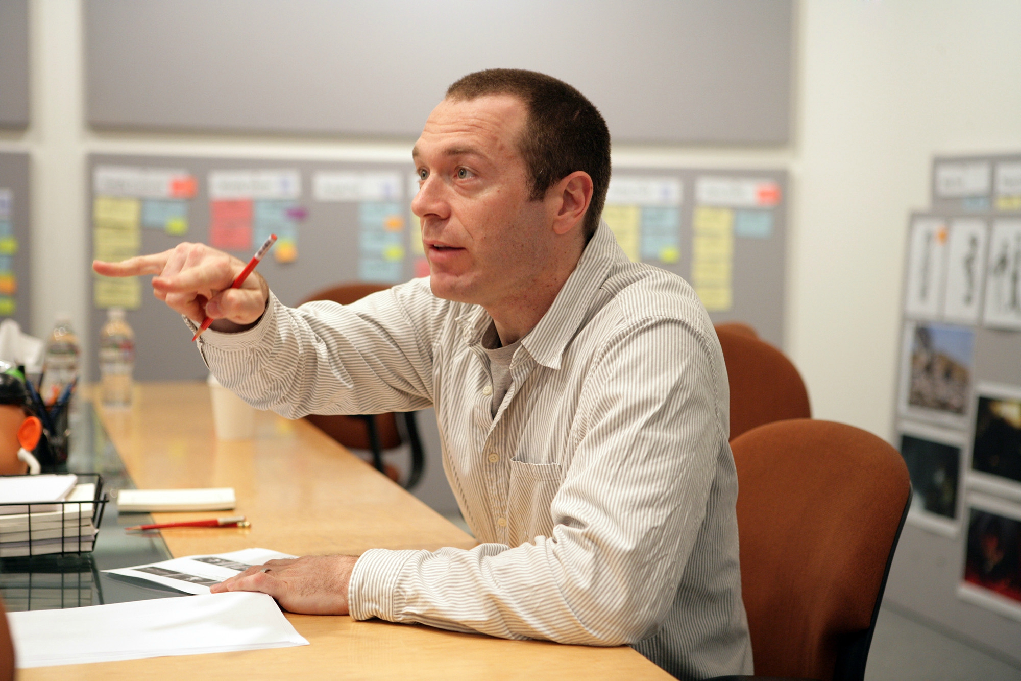 Toy Story 3 Head of Story Jason Katz during a meeting on February 18, 2008 at Pixar Animation Studios in Emeryville, Calif. (Photo by Deborah Coleman / Pixar)