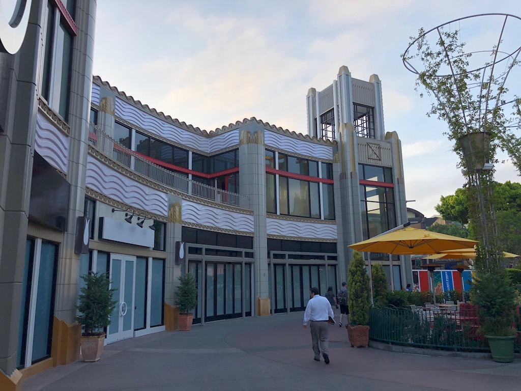 The new color scheme can be seen on the north side of Downtown Disney
