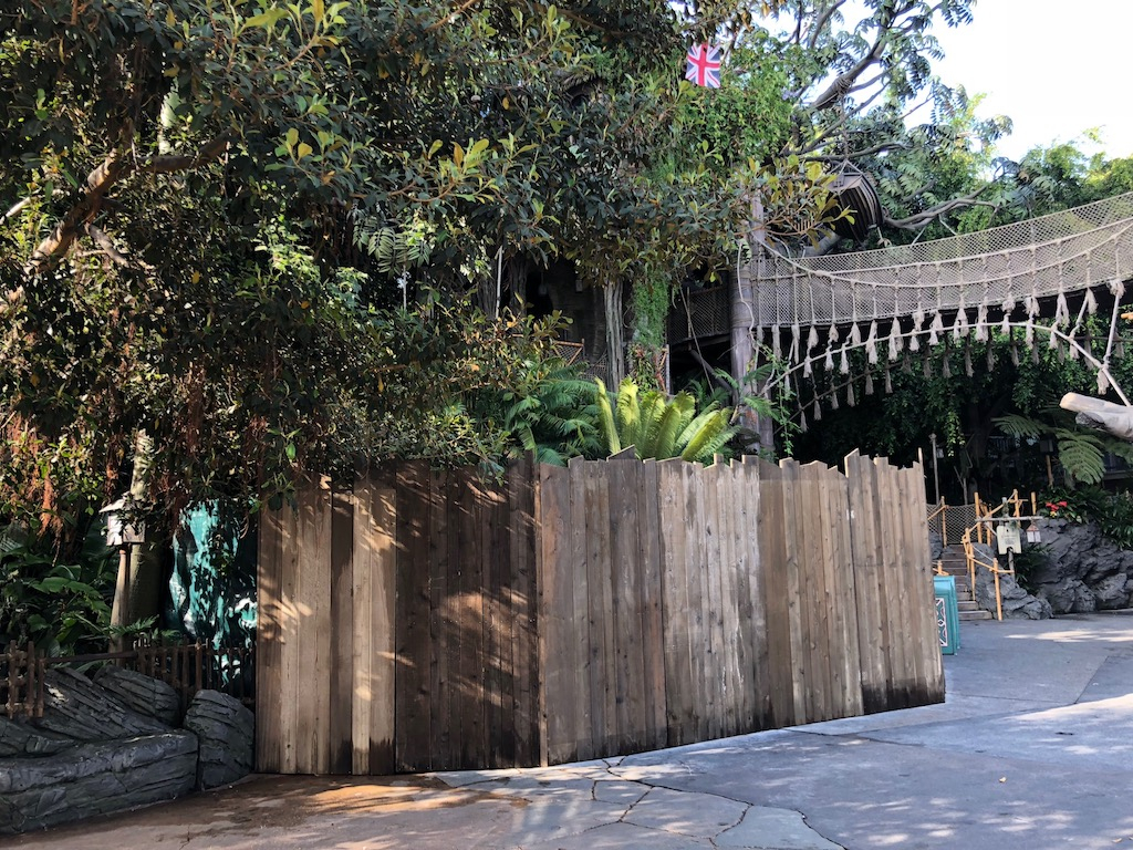 A temporary construction wall has appeared at the base of Tarzan’s Tree House