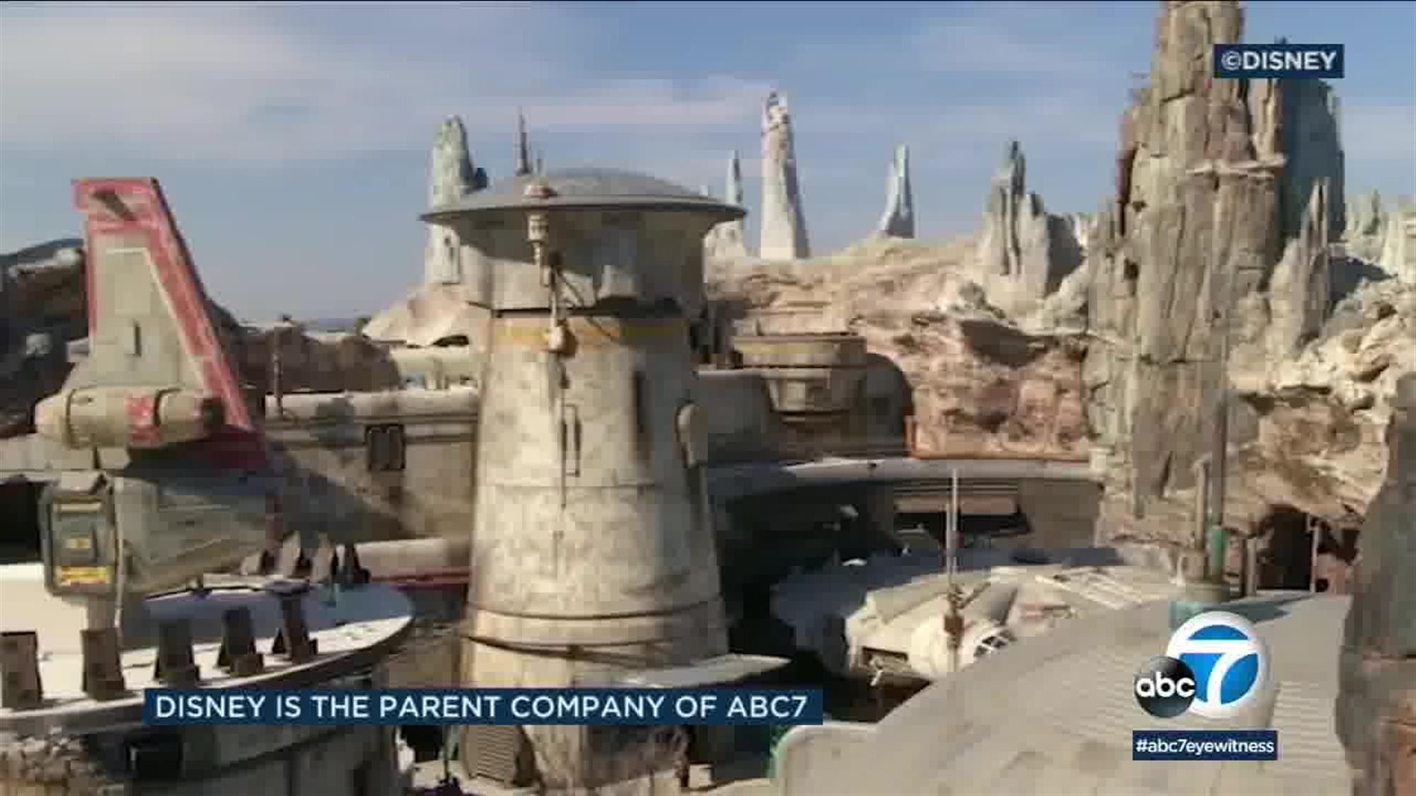 The legendary freighter the Millennium Falcon is docked at the central focal point of Batuu, just outside the entrance to the Smuggler's run attraction.