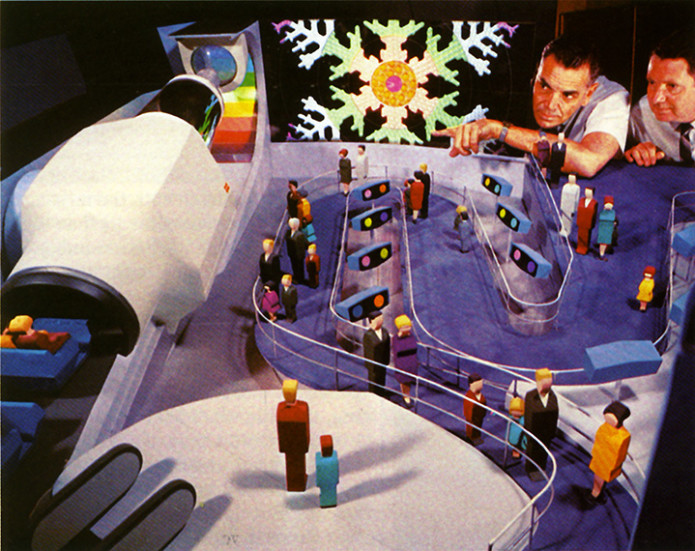 (Claude Coats and Yale Gracey with Adventure Thru Inner Space model.)