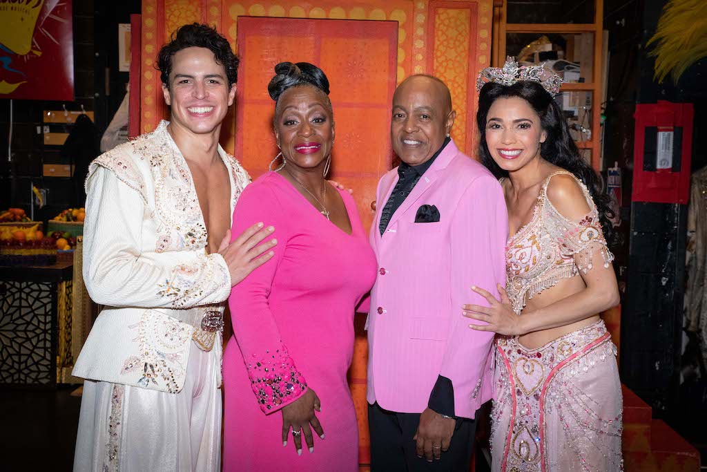 Jacob Dickey, Regina Belle, Peabo Bryson, and Arielle Jacobs at Aladdin on Broadway. Photo Credit – Shay Frey