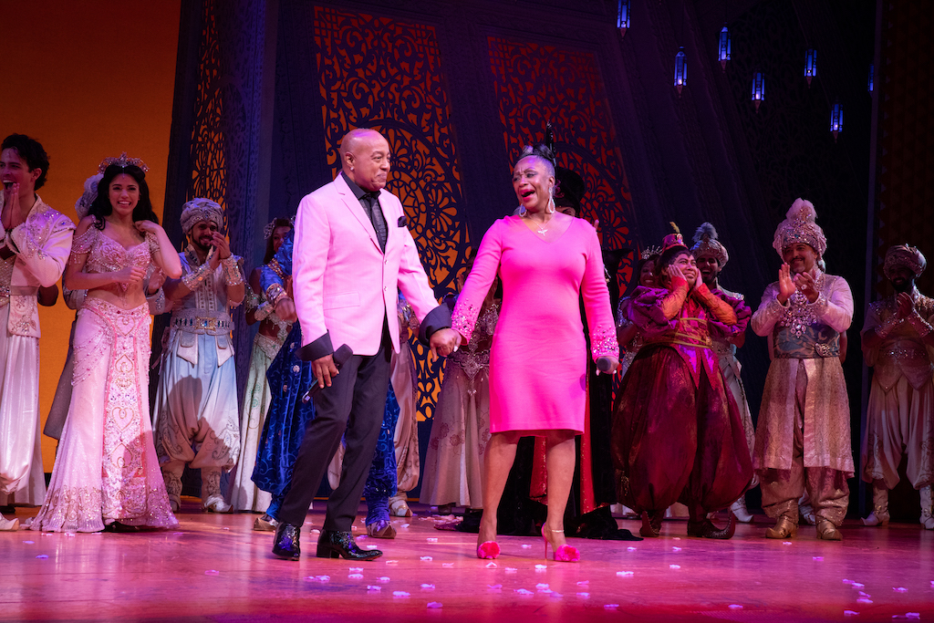 Peabo Bryson, Regina Belle and the cast of Aladdin on Broadway. Photo Credit – Shay Frey