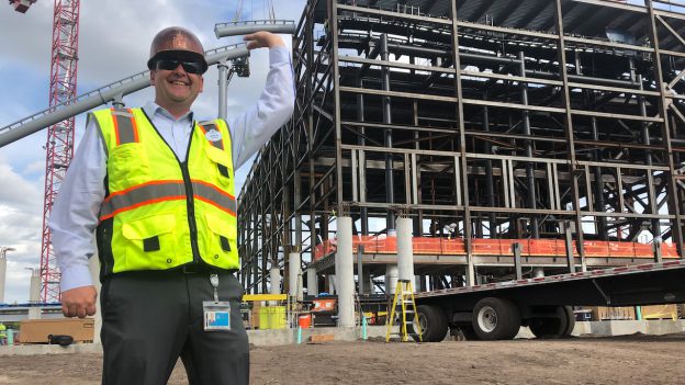 Cast member at the construction of TRON Lightcycle Run