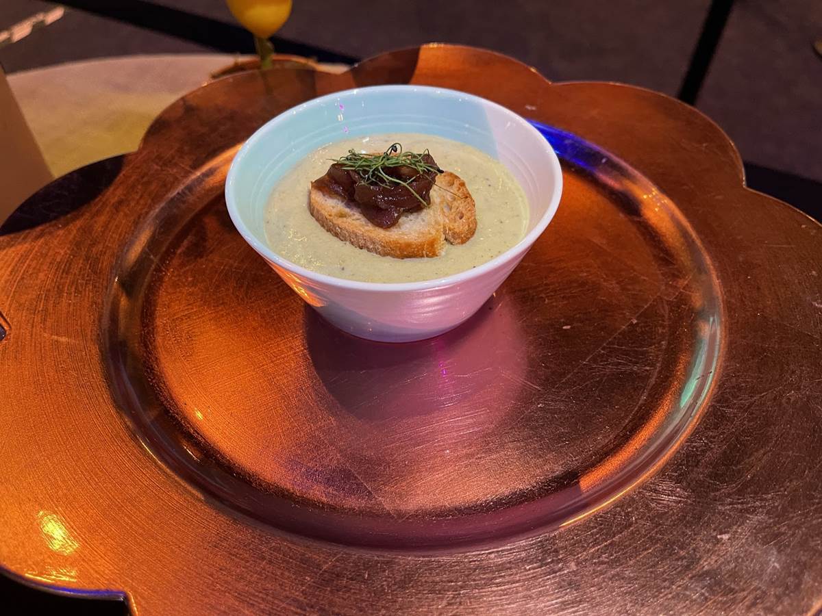 Spring Onion Soup - with Crispy Shallots and Micro Chive ($4.75)