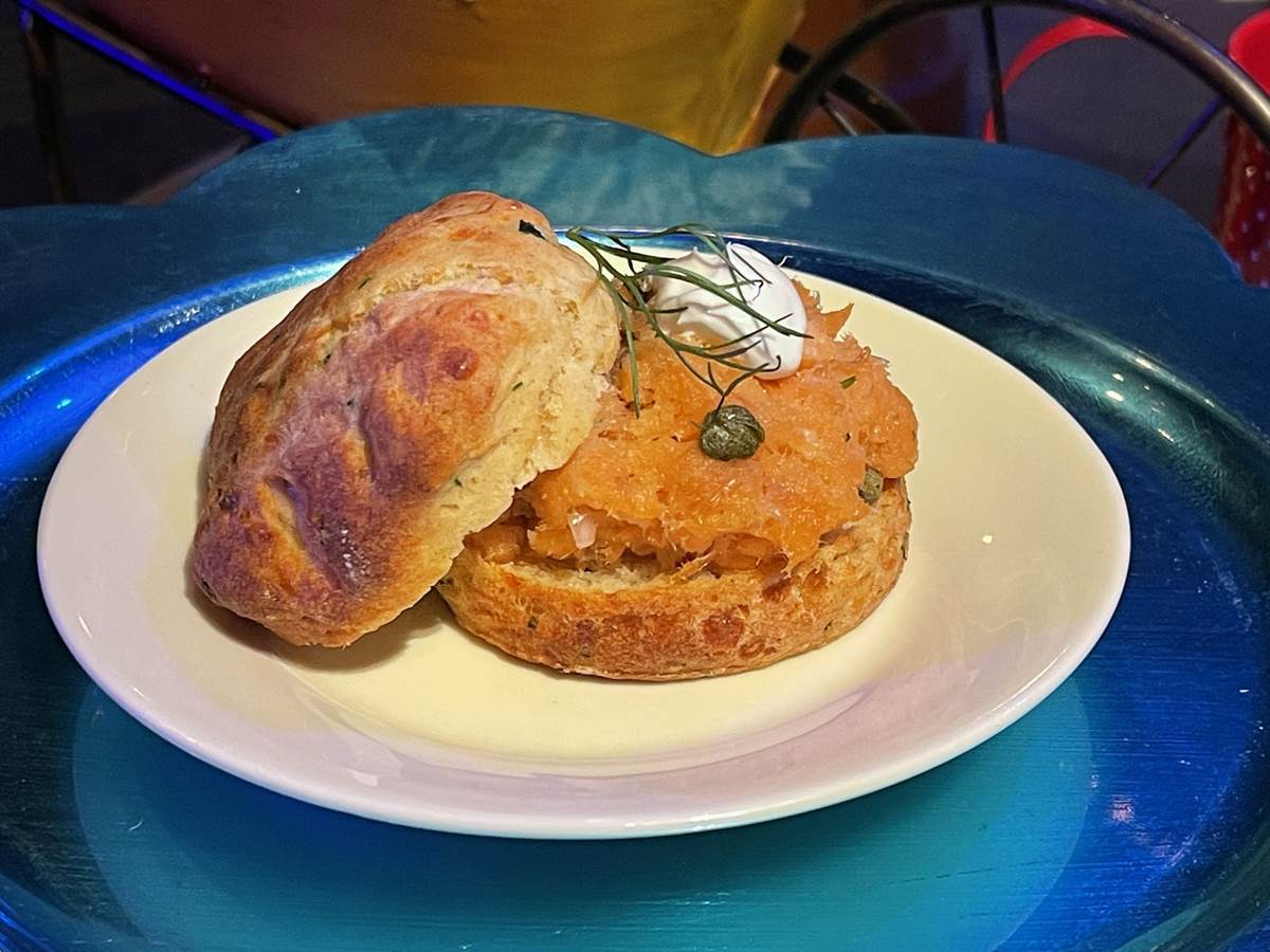 House-Made Potato and Cheddar Biscuit with Salmon Tartare ($5.50)