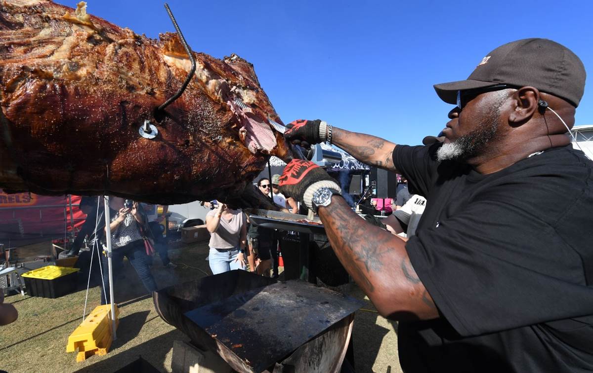 Decorated pitmaster and U.S. Navy veteran Big Moe Cason is leaving his culinary comforts of the American South behind and heading off with an APPETITE FOR ADVENTURE, embarking on an epic global journey to seek out the planet’s most mouthwatering mythical dishes cooked over an open flame. (Photo by James D. Morgan/Getty Images)