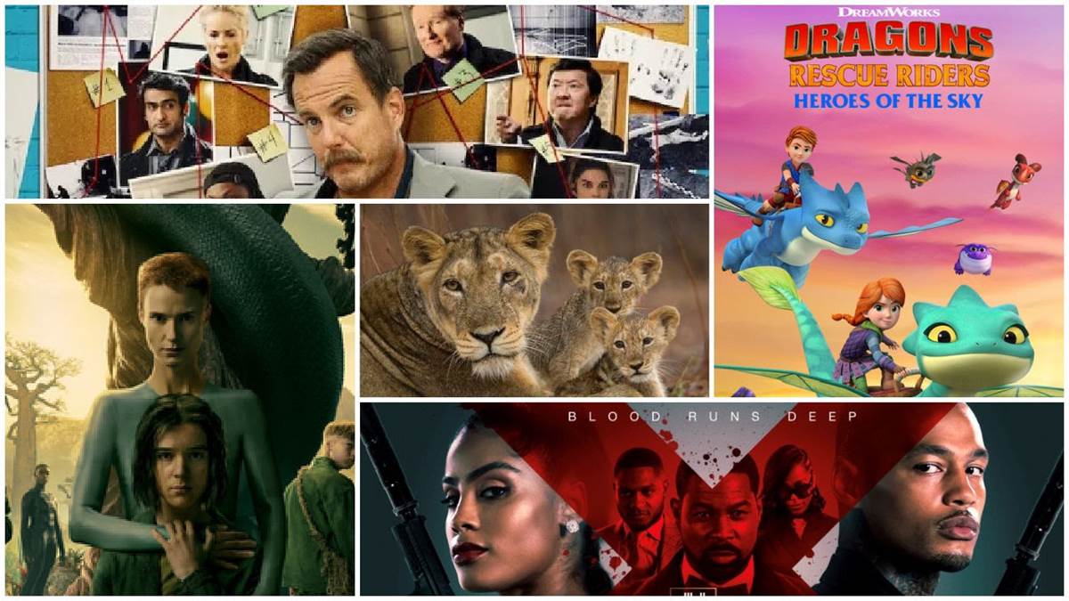 Murderville (Netflix), Dragons Rescue Riders (Peacock),  Double Cross (ALLBLK), Raised by Wolves (HBO Max), War of the Lions (Nat Geo WILD/Kalyan Varma)