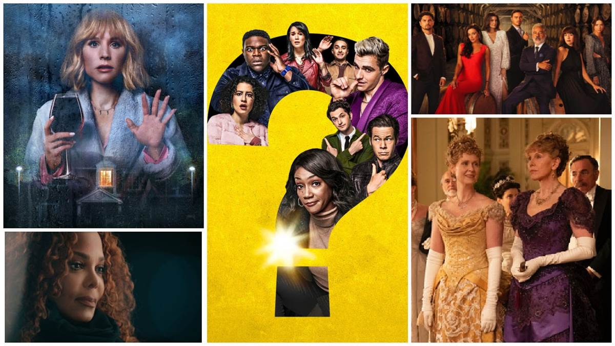 The Gilded Age (Alison Cohen Rosa/HBO), Promised Land (ABC/Nino Muñoz), Janet Jackson. (Lifetime), The Afterparty (Apple TV+), The Woman in the House Across the Street from the Girl in the Window (Netflix)