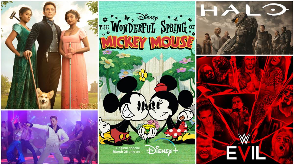 Bridgerton (Netflix), Step Into the Movies (ABC), The Wonderful Spring of Mickey Mouse (Disney+), HALO (Paramount+), WWE Evil (Peacock)