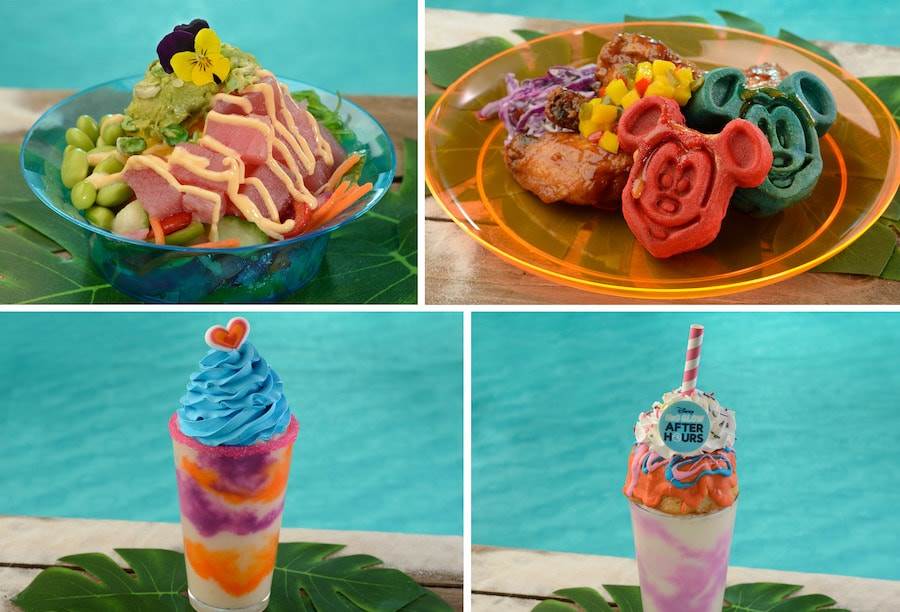 Alohilohi Tuna Poke Bowl, ManGLOW (Mango) Barbeque Chicken and Waffles, Disco Colada and H2O Cake Shake