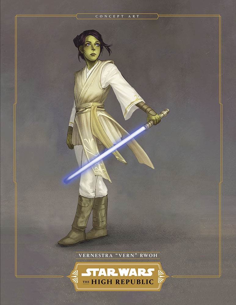“A newly-minted Jedi Knight. Vernestra, Mirialan, was Padawan to Stellan Gios. She works hard and is devoted to the Jedi Order, more so than most others her age. At sixteen she is one of the youngest Knights in a generation. She struggles to fit in with the adults while also setting a good example for the younger Jedi.