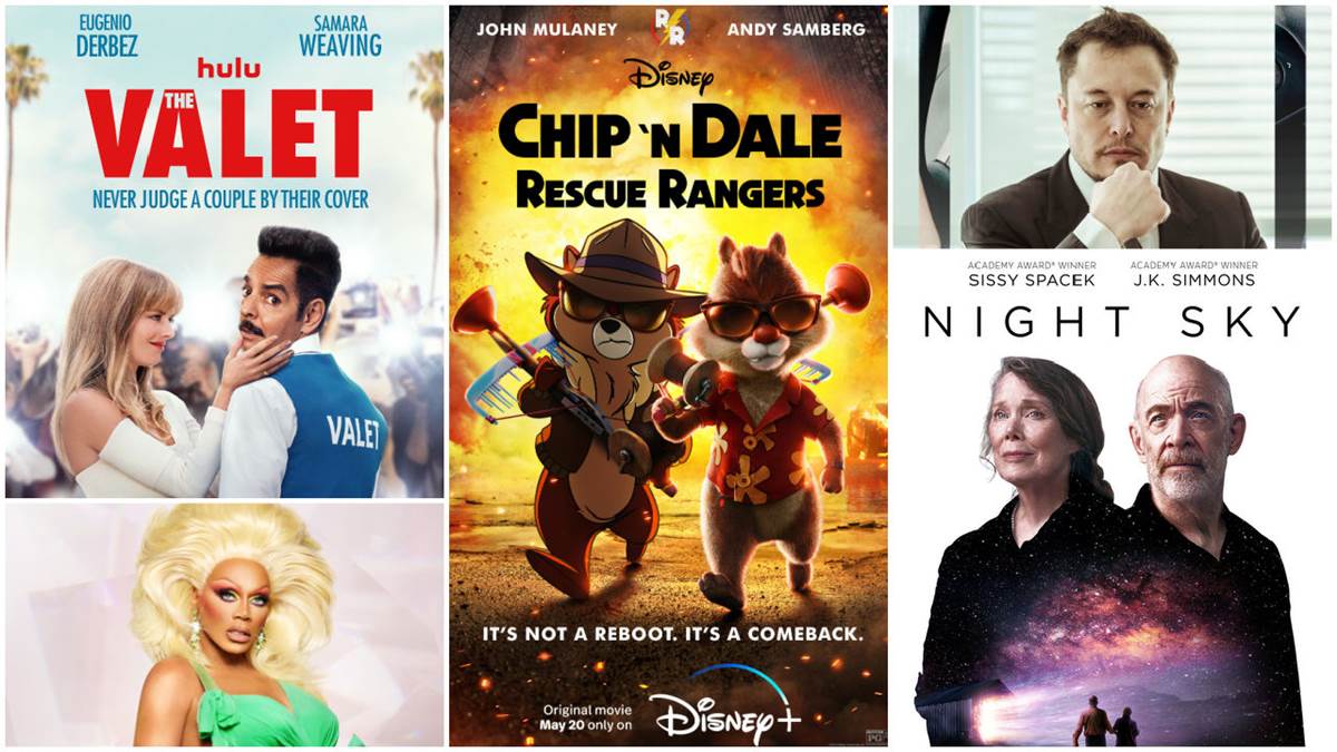 The Valet (Hulu), Chip 'N Dale: Rescue Rangers (Disney+), Elon Musk's Crash Course (FX), Night Sky (Prime Video) Ru Paul's Drag Race All Stars (Richard Phibbs/Paramount+)