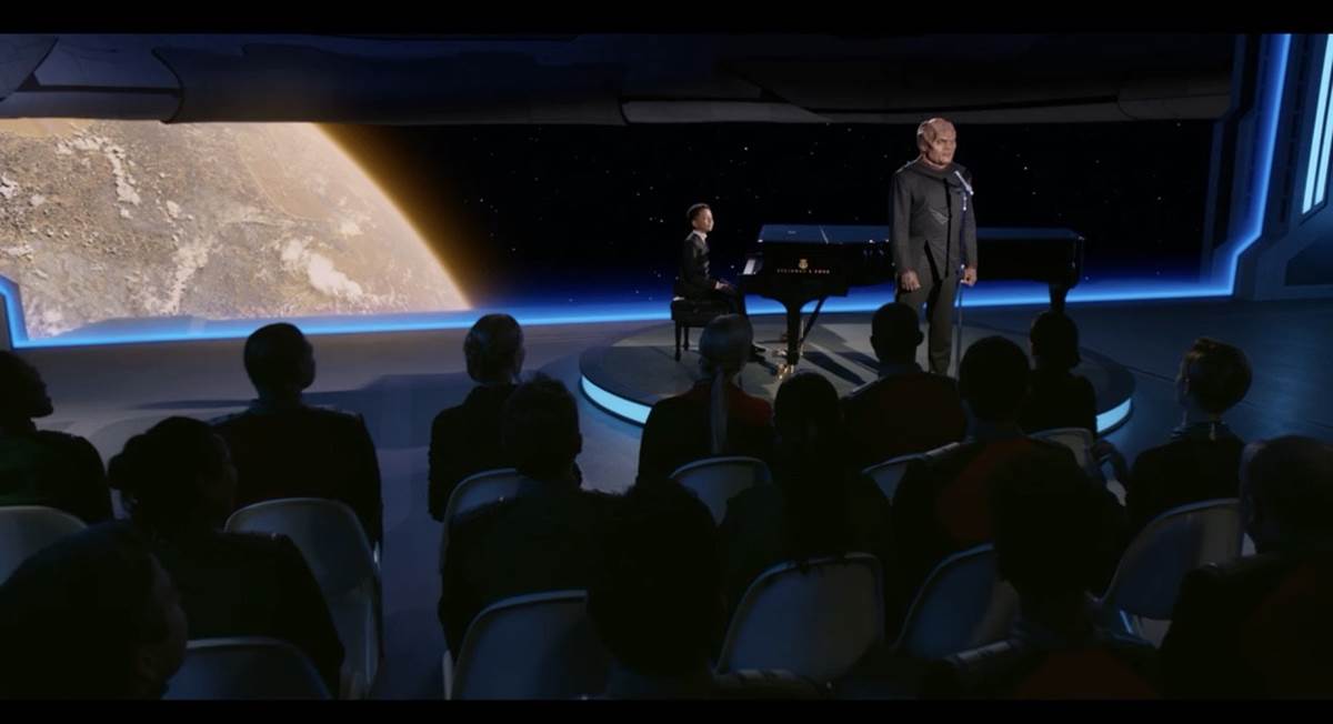 (Bortus sings for the entire crew of the Orville. At a concert.)