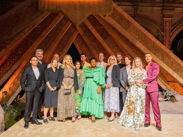 J.A. Bayona (Director/Executive Producer), Trystan Gravelle (Pharazôn), Owain Arthur (Prince Durin IV), Head of Amazon Studios Jen Salke, Sue Kroll, Benjamin Walker (High King Gil-galad), Sophia Nomvete (Princess Disa), Patrick McKay (Showrunner/Executive Producer), Charlie Vickers (Halbrand), Leon Wadham (Kemen), Morfydd Clark (Galadriel), Ismael Cruz Córdova (Arondir)
<p>(Edgar Hurtado/Prime Video)