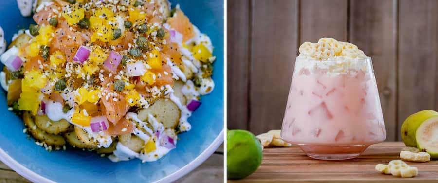 Lox & Everything Bagel Nachos and Guava-Melon Lassi form the Festival of Holidays 2022 at Disneyland Resort