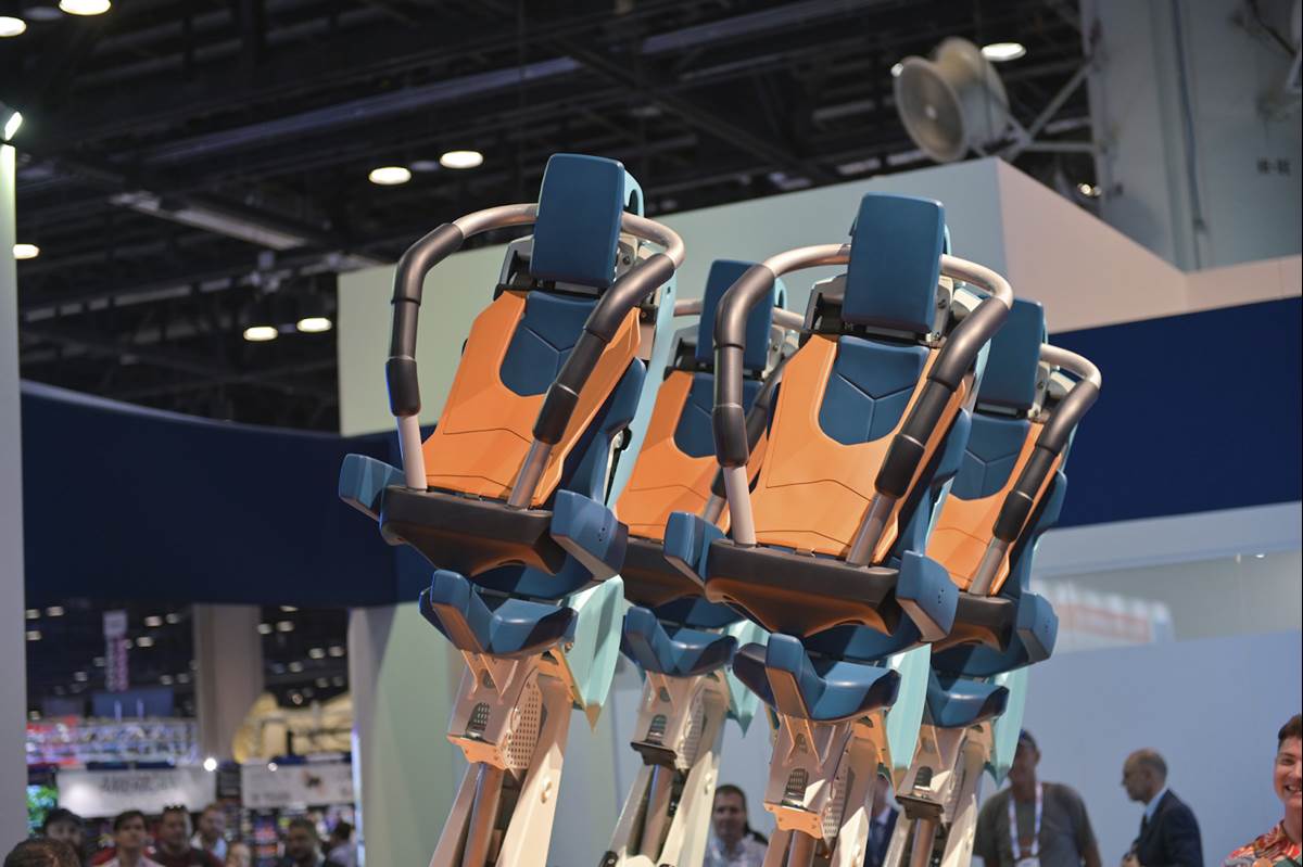 The vehicles feature vest restraints, which prevent any head-banging, which is especially important when on a stand-up coaster!