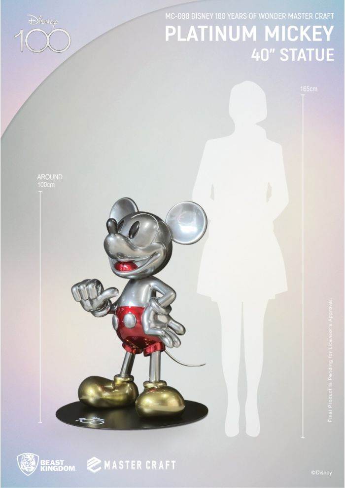 MC-080 Disney 100 Years of Wonder Master Craft Platinum Mickey 40" Statue