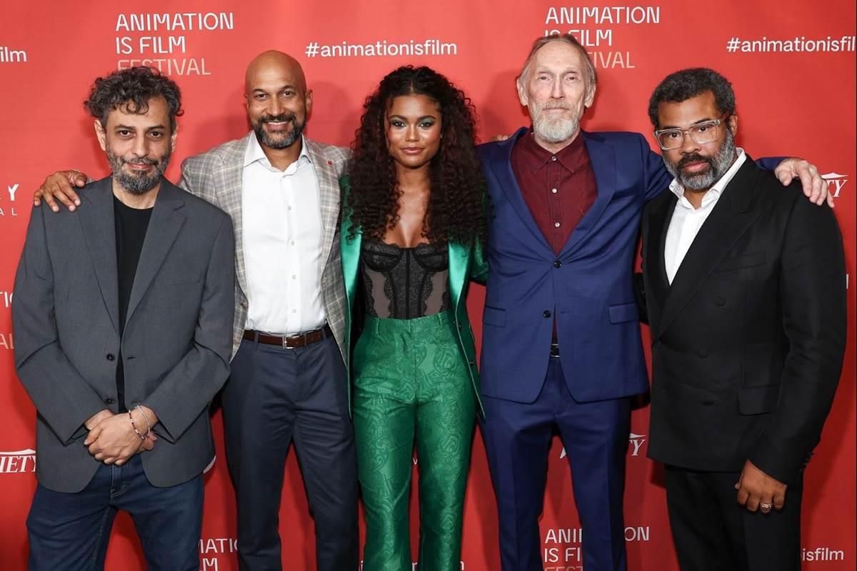 Pablo Lobato, Keegan Michael key, Tamara Smart, Henry Selick, and Jordan Peele at the premiere of WENDELL & WILD at the Animation Is Film Festival.(John Salangsang / Animation Is Film)