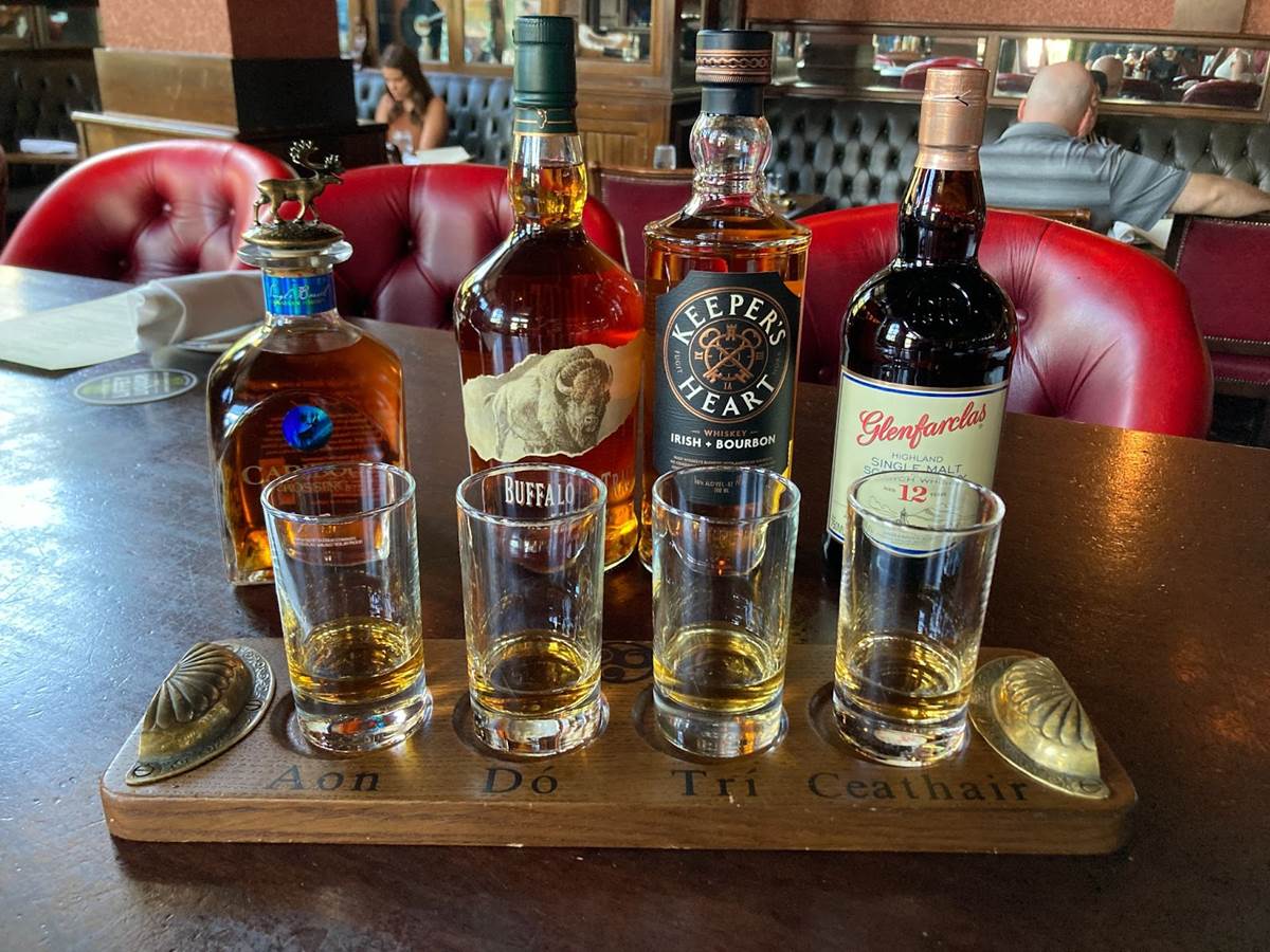 Caribou Crossing from Canada, Buffalo Trace from America, Keeper's Heart from Ireland and America, Glenfarclas 12 Years from Scotland (L to R)