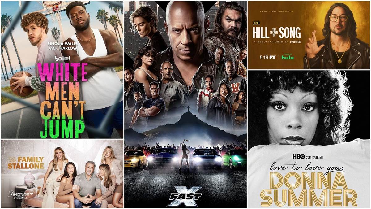 White Men Can't Jump (Hulu), Fast X (Universal), Secrets of Hillsong (FX), Love to Love You (HBO), Family Stallone (Paramount+)