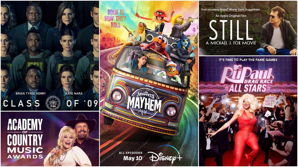 Class of 'O9 (FX/Hulu), Muppets Mayhem (Disney+), Still: A Michael J. Fox Movie (Apple TV+), RuPaul's Drag Race All Stars (MTV), ACM Awards (Prime Video)