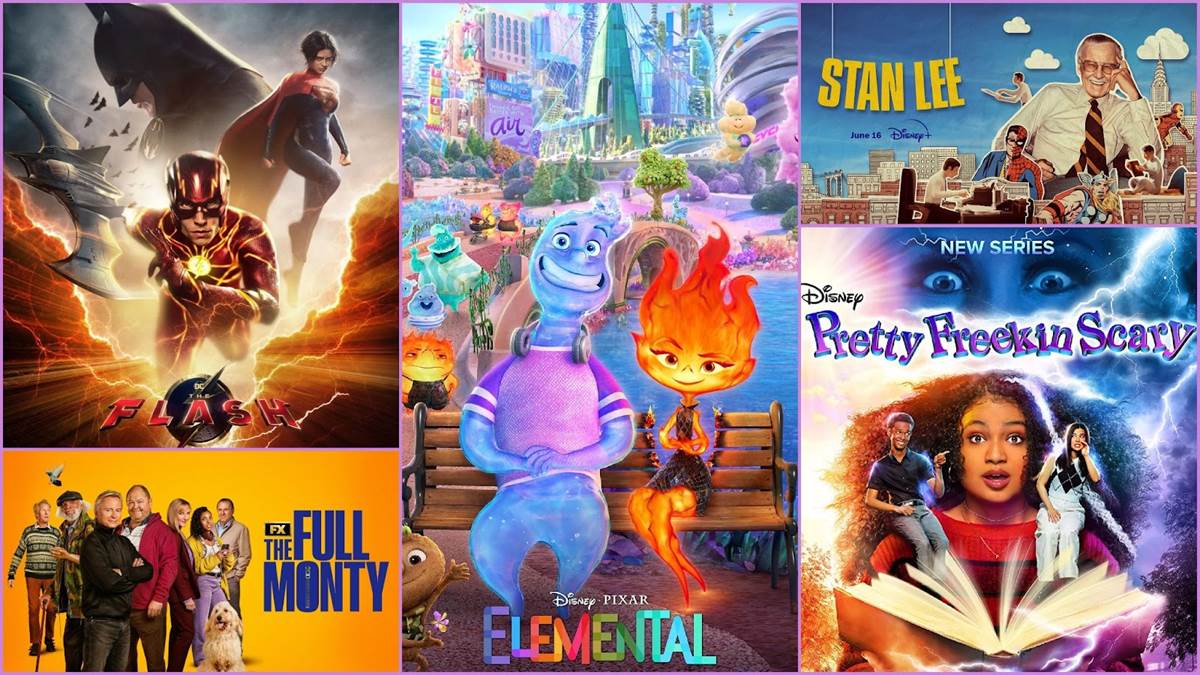 The Flash (DC), Elemental (Pixar), Stan Lee (Marvel), Pretty Freekin' Scary (Disney), The Full Monty (FX)