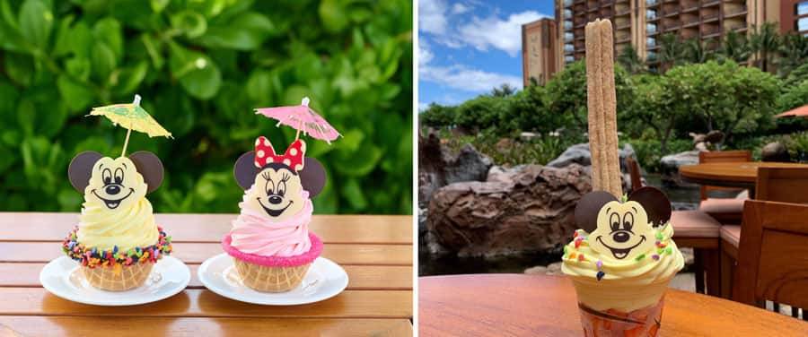 collage of DOLE Whip pineapple and watermelon, and Churro Pineapple DOLE Whip with Li hing fresh pineapple
