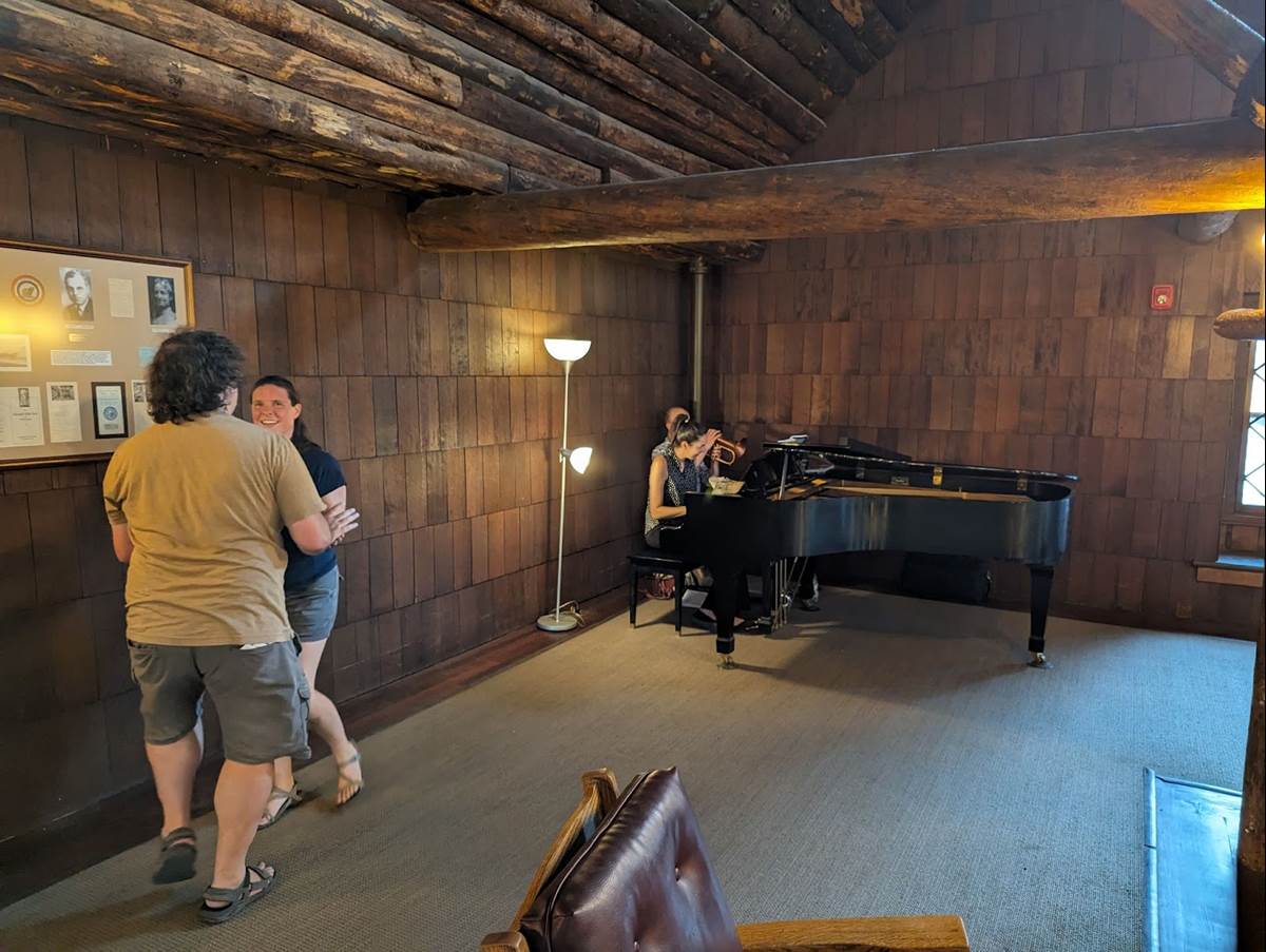 A Piano and Dancing on the Second Floor of the Lobby