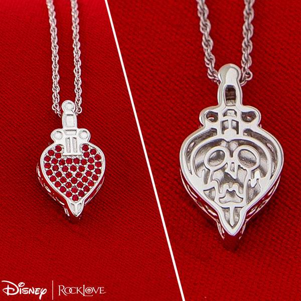 Front and back view of RockLove's Evil Queen necklace