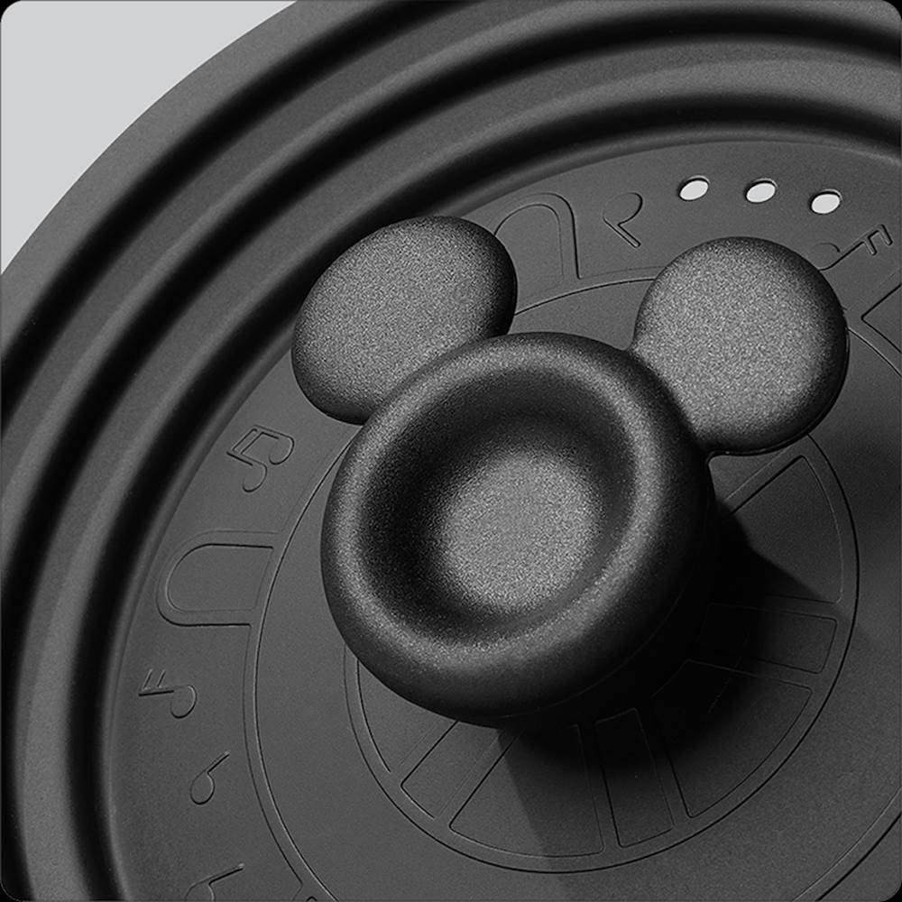 The lid's nob is shaped like Mickey Mouse