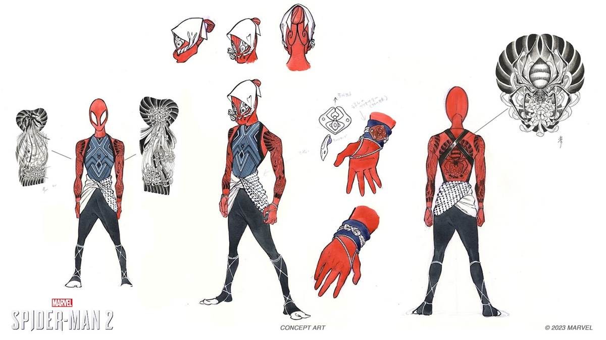 Marvel's Spider-Man 2 Peach Momoko Peter Parker Kumo Spider Suit Concept Art