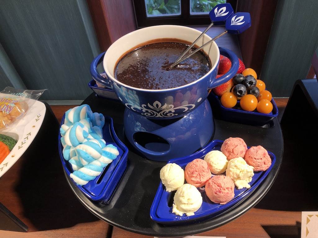 Chocolate Fondue with various treats for dipping