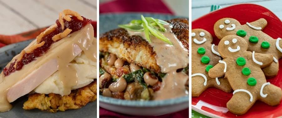 Slow-roasted Turkey with stuffing, Blackened Catfish and Gingerbread Cookie from American Holiday Table at EPCOT Festival of the Holidays 2023