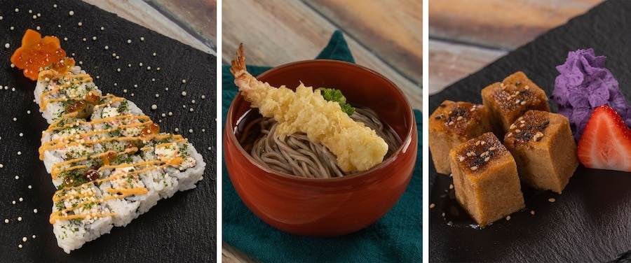 Sushi Tree, New Year Celebration Soba and Sweet Potato Mochi Cake from Shi Wasu Holiday Kitchen at EPCOT Festival of the Holidays 2023