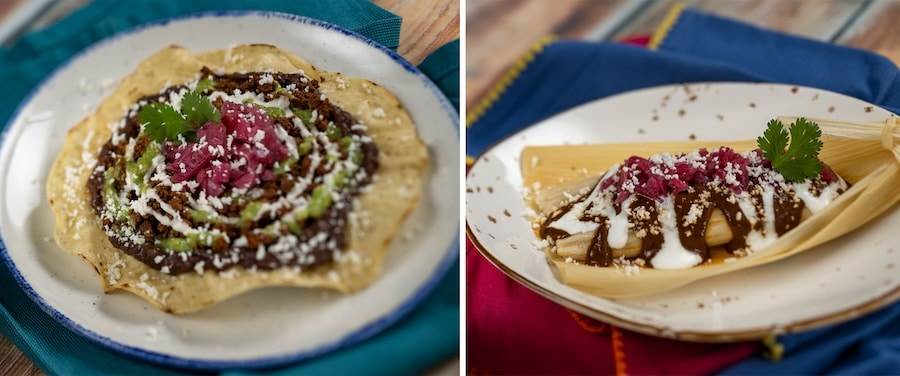 Giant Tostada de Chorizo and Tamale de Barbacoa from Las Posadas Holiday Kitchen at EPCOT Festival of the Holidays 2023