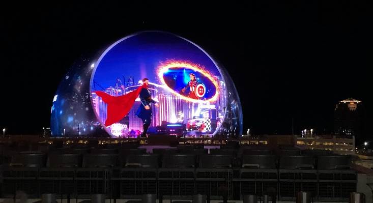 A "What If" ad displayed on the Sphere's exterior.