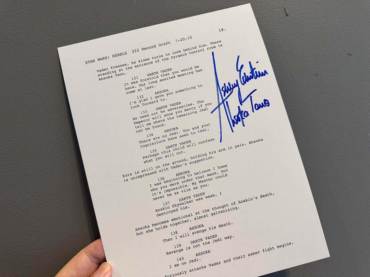 Signed copy of the script from the collection launch at Hollywood Studios