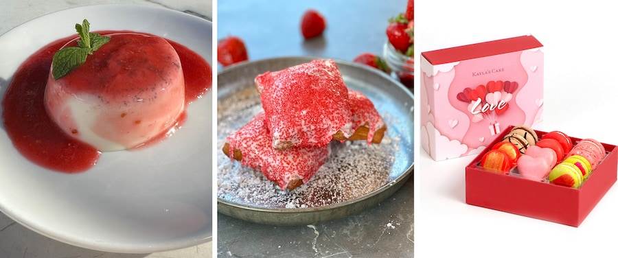Collage of food at Downtown Disney District for Valentine's Day 2024