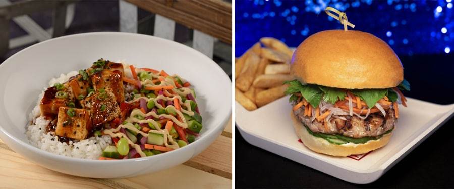 Collage of Teriyaki Tofu Bowl and Bánh Mì Burger